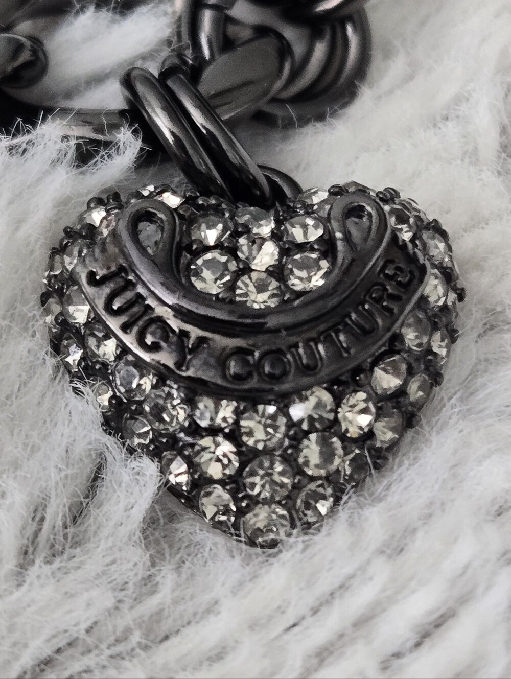 Juicy Couture Gunmetal Crystal Heart Charm Bracelet